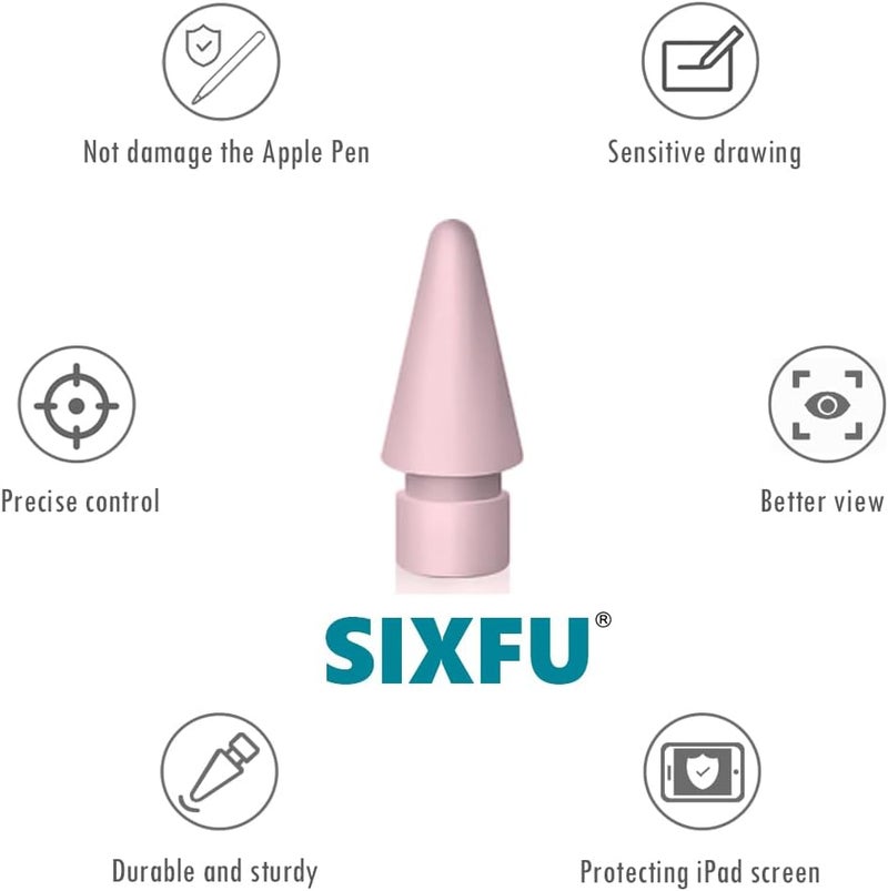 SIXFU 6 Pack Tips for Apple Pencil tip, Apple Pen Tip Compatible with iPad Pencil Tip with Cover Case for Apple Pencil Pro/USB-C/ 1st Gen/ 2nd Generation iPencil(Pink) - Image 4